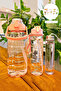 3-Piece Motivational Unscented Stickered Sports Water Bottle with Straw Portable Soft Orange Water Bottle Set