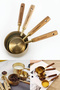 Set of 4 Large Size Stainless Steel Wooden Handle Gold Measuring Spoon Set Measuring Cup 60ml 80ml 125ml 250ml - 2