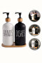2-Piece Hands Dishes Black White Decorative Kitchen Bathroom Liquid Glass Soap Dispenser Set 500ml Set with Bamboo Stand - 4