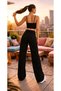 Meex Black Super High Waist 90's Power Stretch Fabric Non-Fading Jeans Palazzo Pants - 6