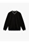 Regular Fit Long Sleeve Fleece-Lined Striped Detail V-Neck Sweatshirt - 3