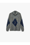 Long Sleeve Diamond Pattern Collar Detailed Half Zipper Knitwear Sweater - 3