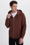 Unisex Relax Fit Comfortable Cut Cotton Fleece Inside Double Pocket Zippered Brown Hooded Sweatshirt - 5