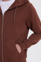 Unisex Relax Fit Comfortable Cut Cotton Fleece Inside Double Pocket Zippered Brown Hooded Sweatshirt - 3