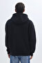 Unisex Oversize Wide Cut Cotton Soft Textured Fleece Inside Printed Black Hooded Sweatshirt - 7