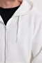 Unisex Relax Fit Comfortable Cut Cotton Fleece Inside Double Pockets Full Zipper White K Hooded Sweatshirt - 6