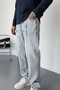 Men's Ice Blue Baggy Washed Design Jean Jeans with Stitching Detail