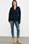 Wide Collar Pocket Knitwear Cardigan - Navy Blue