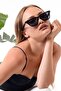 Unisex Black Cat Eye Wavy Handle Black Uv 400 Glass Sunglasses - 2
