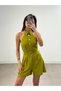 Button Detailed Halter Neckline Shorts Jumpsuit Green - 4