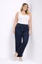 Women's Plus Size Navy Blue, High Waist, Elastic Waist Ornamental Pocket Stone Embellished Palazzo Jeans 65N39308 - 7