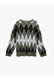 Long Sleeve Crew Neck Diamond Patterned Sweater - 4