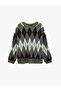 Long Sleeve Crew Neck Diamond Patterned Sweater - 3