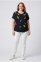 Women's Plus Size Colorful Leaf Embroidered Black Blouse