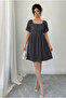 Women's Square Collar Watermelon Sleeve Robadan Mini Dress - Gray - 6