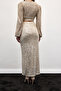 Sequined Midi Skirt - Beige - 4