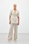 Wide Leg Linen Trousers - Stone - 3