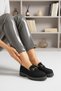 LARGE SIZE WOMEN'S LOAFER SHOES GENUINE LEATHER BLACK SUEDE