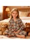 Teddy Bear Coffee Cream Plaid Thin Soft Cotton Pajama Set for Girls & Women