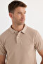 Men's Slim Fit Slim Fit Cotton Soft Textured Cool Holding Fabric Plain Pique Beige Polo Collar T-Shirt - 2