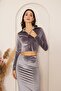 Women's Anthracite Velvet Long Sleeve Crop Shirt Dm9003 - 8