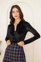Women's Black Velvet Long Sleeve Crop Shirt Dm9003 - 4