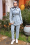 Blue Waist Belted Denim Jacket Pants Set