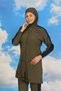 Women's Trousers Sleeve Striped Full Hijab Swimsuit Khaki 31066 - 3