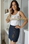 Lace-Up Lycra Denim Look Denim Shorts Skirt - 4