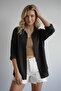 Women's Black Oversized Linen Shirt 100% Cotton - 5