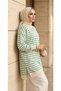 Women's Seasonal Loose Crew Neck Embroidered Striped Hijab Tunic Sports Model Seasonal Tunic - 5