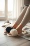Women's Furry House Slippers with Pompoms, Stylish and Comfortable Daily Dowry Slippers - 4