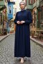 Buttoned Front Eva Hijab Dress Navy Blue Hm2757