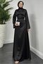 Satin Evening Dress with Stones on the Sleeves and Waist in Black - 3