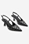 Women's Stiletto Pointed Toe Studded Troc Open Back Classic Heeled Shoes Rofen Black - 6
