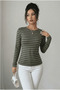 Women's Striped Crew Neck Long Sleeve Basic T-Shirt-Blouse, Relaxed Fit - 2