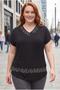 Women's Large Size Collar and Skirt Leopard Stone Detail Black Blouse - 8