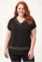 Women's Plus Size Collar and Skirt Leopard Stone Detail Black-Brown Blouse