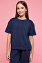 Girls Navy Blue Textured Knitted Clothing Set - 3