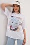 Women's Printed Detailed Crew Neck Oversize T-Shirt - 260070