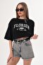 Women's Print Detailed Crew Neck Short Oversize T-Shirt - 260132 - 3