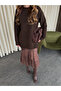 Brown Satin Lace Skirt - 37206 - 5