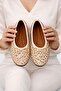 Women's Beige Bowknot Sequined Ballerinas 1cm Byndpul01 - 5