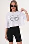 Women's Print Detailed Crew Neck Short Oversize T-Shirt - 260131