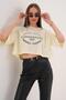 Women's Print Detailed Crew Neck Short Oversize T-Shirt - 260131 - 4