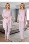 Women's Pink Long Sleeve Elegant Lace Detailed Design Maternity Pajama Set - 2