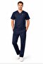 Unisex Navy Blue Medical Uniform Set – Flexible Fabric, V-Neck, Nurse & Doctor Uniform with Pockets - 2