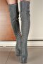Merlin Silvery Gray Women's Thin Heel High Above-Knee Stretch Boots - 3