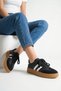 Flarora Black and White Unisex Thick Sole Lace-Up Rustic Striped Suede Orthopedic Daily Comfortable Lightweight Sports Shoes - 7