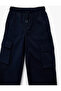 Gabardine Fabric Cargo Trousers with Elastic Waist and Tie Pocket Detail - 3